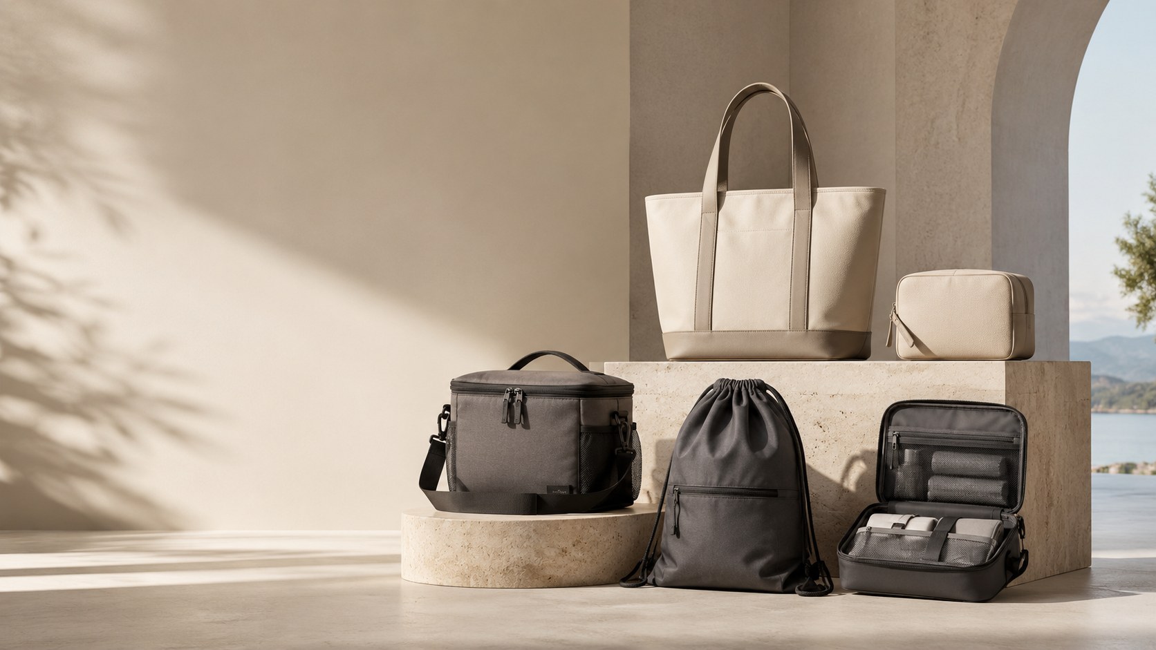 Premium custom bags including canvas tote, cooler bag, drawstring bag, cosmetic pouch and travel organizer for B2B OEM projects